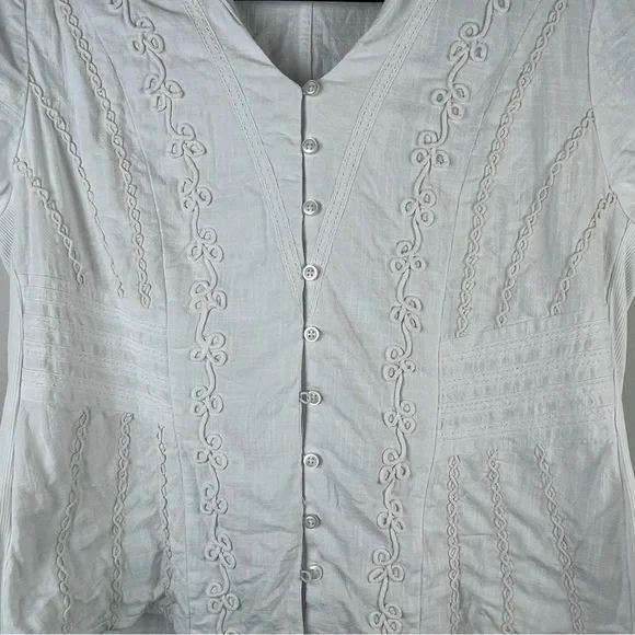 Soft Surroundings Shirt White Cotton Stretch Cottagecore Prairie Boho Large - Picture 3 of 8